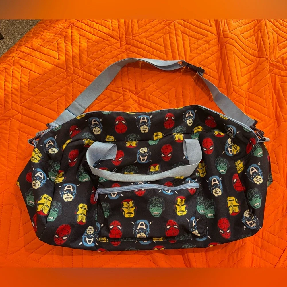 Old Navy Navy Marvel Faces Kids Duffle Bag with Light Blue Straps